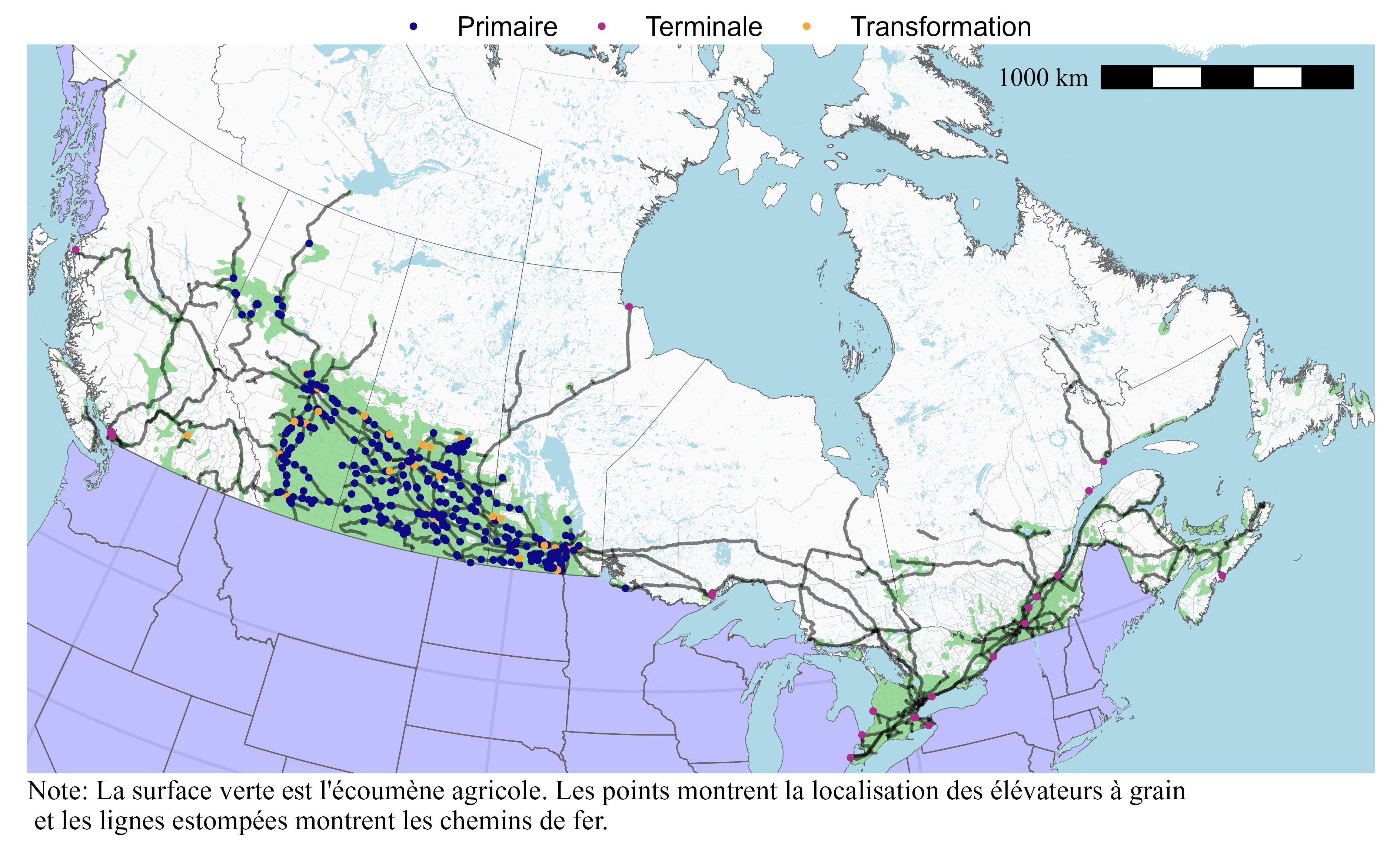 Carte des élévateurs à grain au Canada